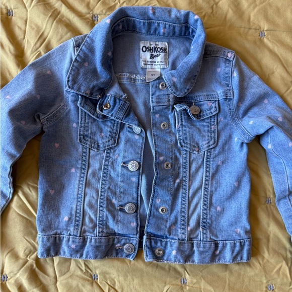 Oshkosh Girls 5T Jean Jacket with Small Pink Hearts - Picture 1 of 6